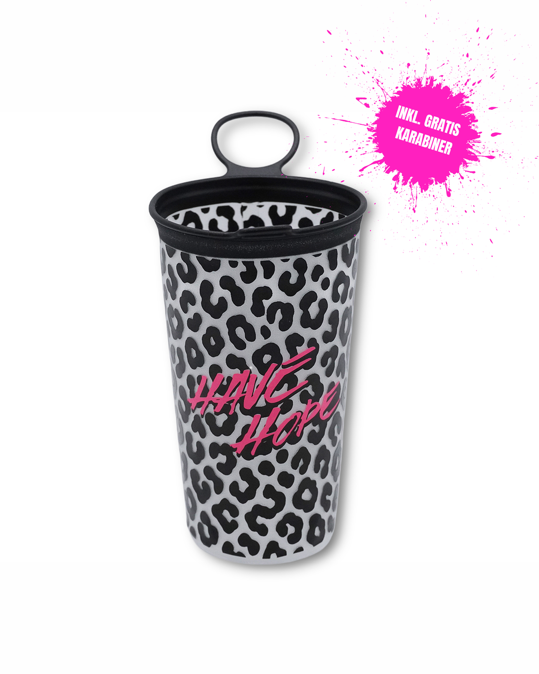 HOPE CUP Born Wild – Faltbecher im Leopard-Design mit Karabiner