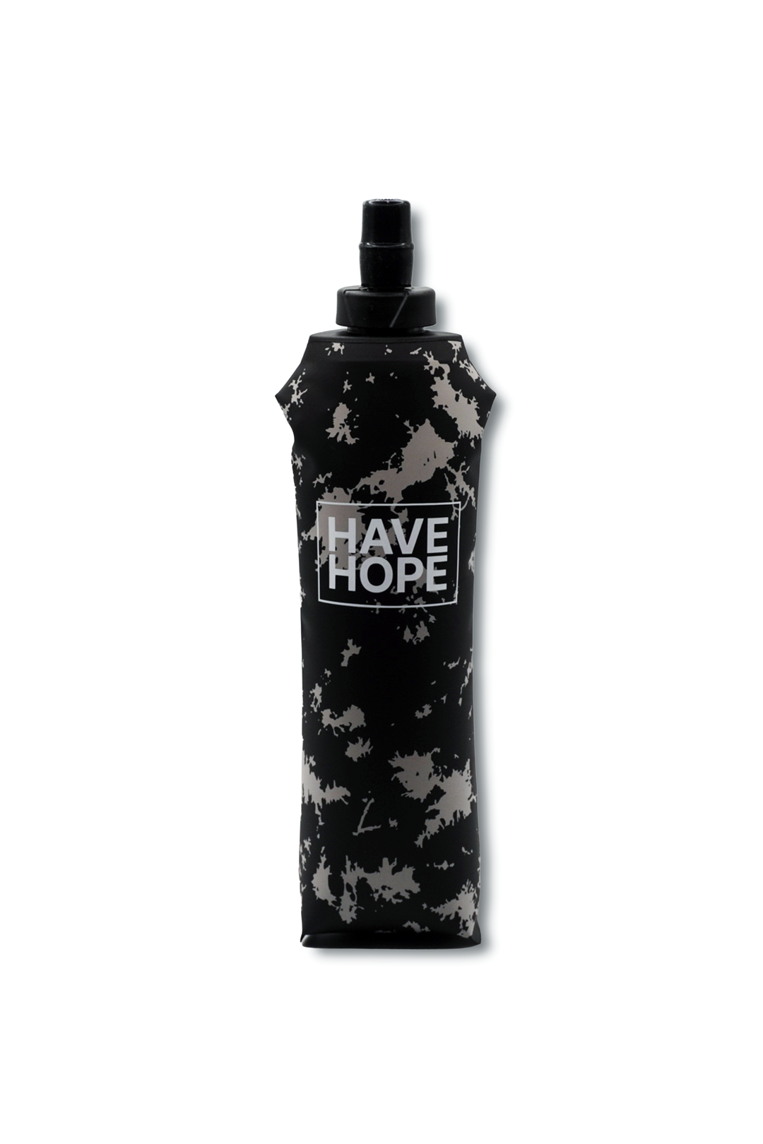 HOPE FLASK Afterglow – Vorderansicht im schwarz-grauen Batik-Design