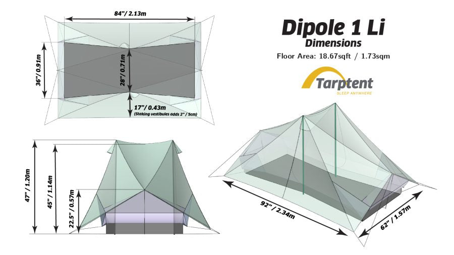 TarpTent Dipole 1+ Li – Maßzeichnung