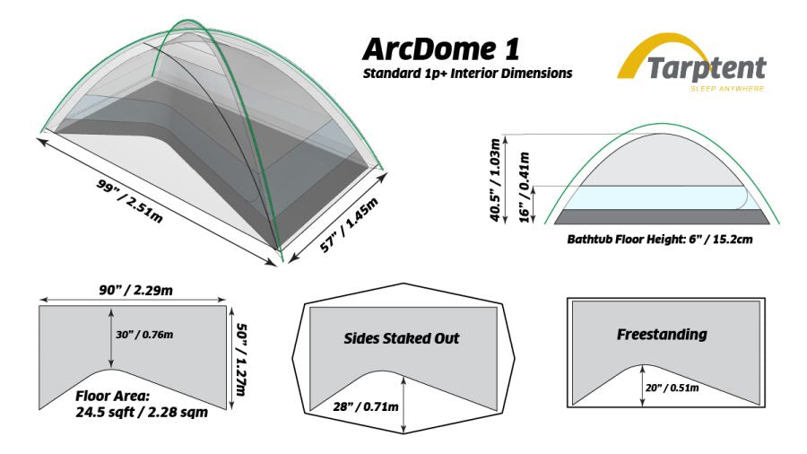 TarpTent ArcDome 1+ – Maßzeichnung