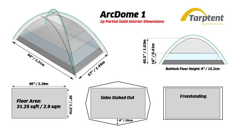 TarpTent ArcDome 1+ – Maßzeichnung