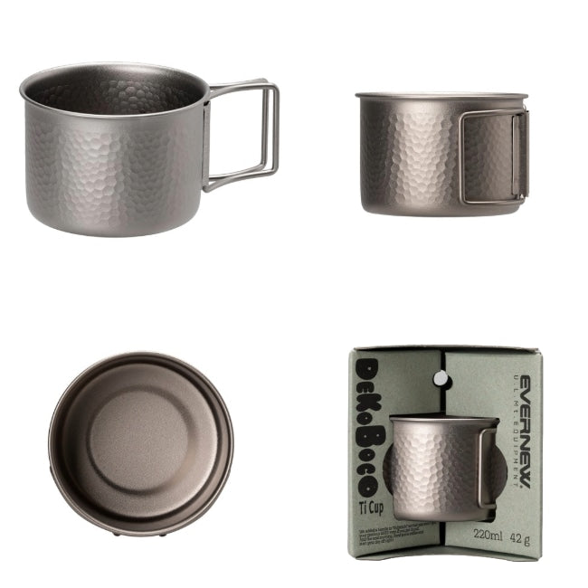 Evernew Dekoboco Ti Cup – vier Ansichten des Titanbechers